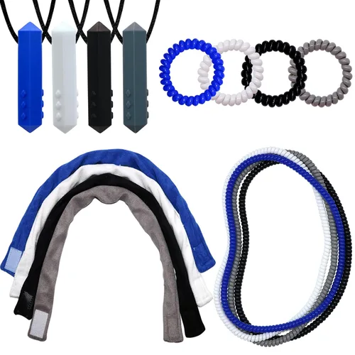 Collares sensoriales para masticar niños y niñas, paquete de 16 pulseras elásticas para masticar para niños sensoriales con autismo, TDAH, SPD,