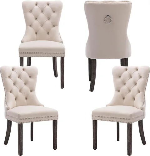 Miniatura 27 de Sillas de Comedor de Terciopelo Juego de 4, Colección Nikki Sillas de Comedor con Patas de Acero Inoxidable Plateado y Anilla, Silla Lateral de Lujo