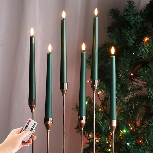 Miniatura 13 de Eywamage Juego de 6 velas cónicas sin llama rojas con control remoto, parpadeantes con batería LED de cera para decoración del hogar Rojo