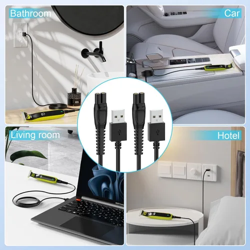 Miniatura 7 de Paquete de 2 cargadores de cable de 5 V compatibles con Phillips Norelco One Blade 360 MG5910, MG7910, 2400, 3600, MG9510, X5006, PQ888, cable