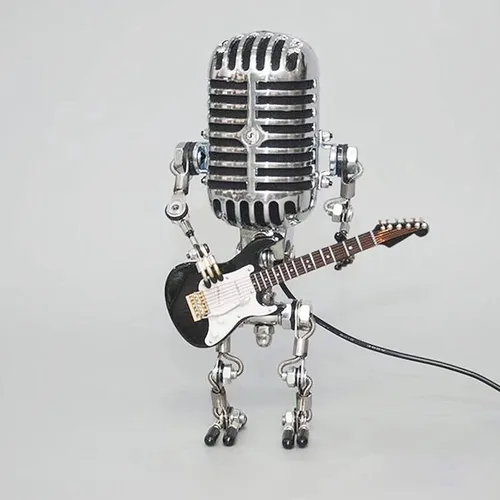 Miniatura 12 de Lámpara de mesa industrial con estatua de robot de micrófono, lámpara de mesa retro de vapor, lámpara de decoración nocturna, lámpara de escritorio