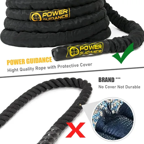 Miniatura 2 de POWER GUIDANCE Cuerda de batalla, de 1.5/2 pulgadas de diámetro, de poliéster dacrón, de 9/12/15,2 m de longitud. Equipo de ejercicio para gimnasio