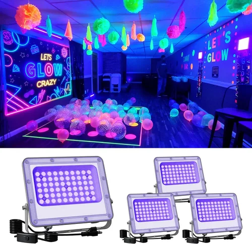 Miniatura 9 de Paquete de 2 luces de inundación de luz negra de 50 W con cable de 120 V IP66 impermeable UV LED luz negra para exteriores o interiores para Violeta