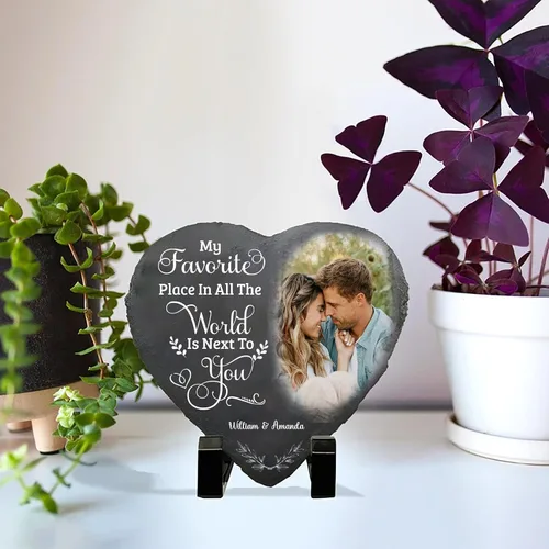 Miniatura 5 de Nazenti Foto personalizada: My Favorite Place in All The World is Next to You, piedras en forma de corazón, regalos de aniversario, día de San