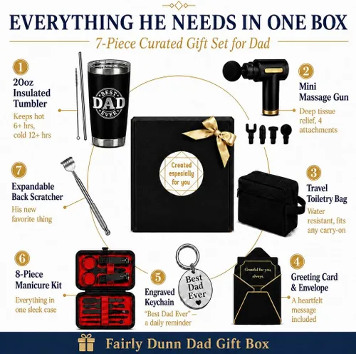 Miniatura 4 de Caja de regalo para papá, kit de relajación y cuidado personal con pistola de masaje, vaso de 20 onzas, bolsa de aseo personal, juego de aseo