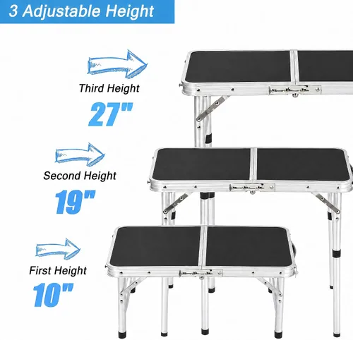Miniatura 4 de YUFIFAIRY Mesa plegable pequeña portátil, mesa de campamento plegable de 24 pulgadas de largo x 16 pulgadas de ancho con 3 alturas ajustables