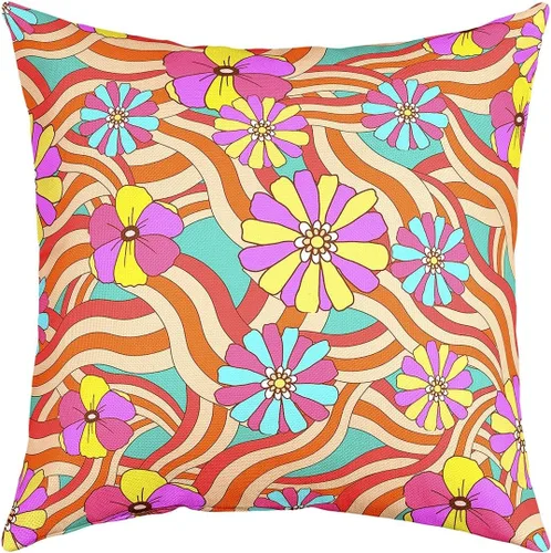 Miniatura 14 de Erosebridal Groovy Flower Power - Funda de almohada de 16 x 16 pulgadas, bonita funda de almohada floral bohemia de los años 60S y 70S, funda