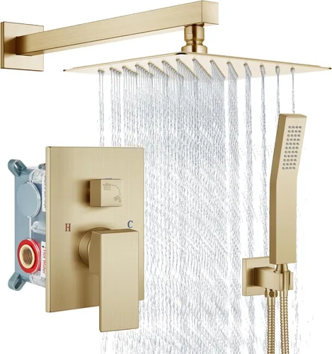 Miniatura 21 de Aolemi Sistema de ducha tipo lluvia de 12 pulgadas, cabezal de ducha cepillado Nikcel Combo Set con ducha de mano válvula de montaje en pared grifo