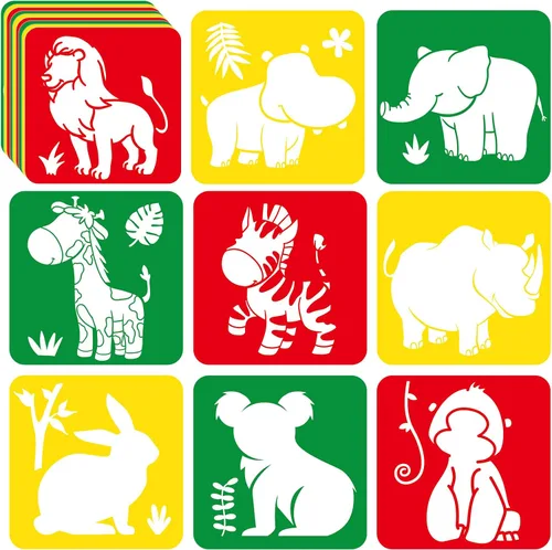 36 plantillas de dibujo de animales para niños de 8 pulgadas, plantillas de tiza para acera, pintura grande, lavable, reutilizable, animales de la
