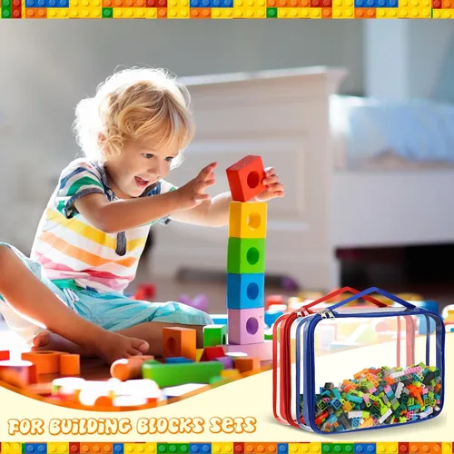 Miniatura 4 de Sanwuta 6 paquetes de bolsas de almacenamiento de juguetes, bolsas de PVC con organizador y cierre, contenedor impermeable para juegos de mesa