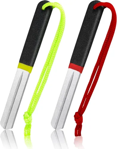Miniatura 10 de Skylety 2 piezas de archivos de gancho afilador de gancho para pesca de diamante con mango portátil de doble cara grano fino y medio para pesca