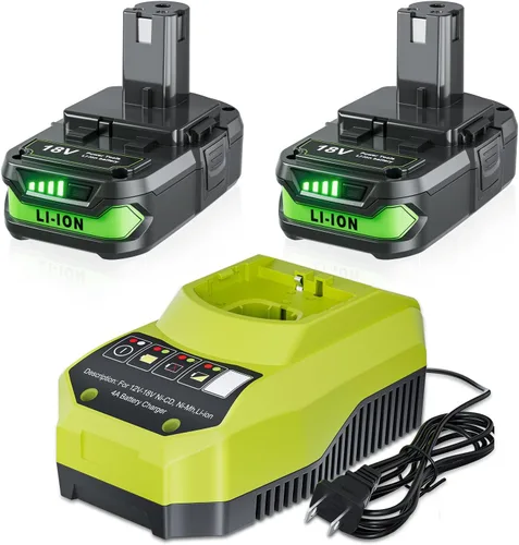 POWTREE Repuesto mejorado de 4.0Ah para batería Ryobi de 18 V y cargador compatible con baterías Ryobi 18V ONE+ P102 P107 P108 P105 P104 P103 y
