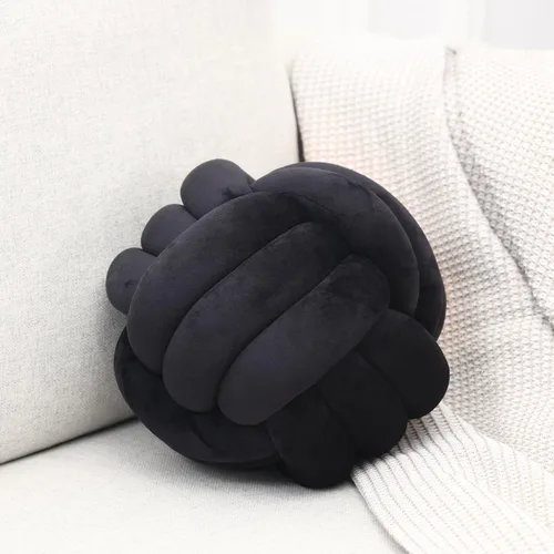 Petrella Almohada de nudo, cojín redondo de terciopelo negro de 8 pulgadas, lavable a máquina, suave almohada decorativa para sofá, cama, decoración