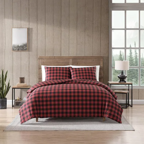 Eddie Bauer - Juego de edredón Queen, ropa de cama reversible de algodón, decoración del hogar a cuadros de búfalo para todas las estaciones