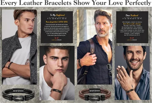 Miniatura 6 de BTYSUN Regalos para hombres, regalos del día de San Valentín para él, novio, marido, adolescentes, pulseras de cuero para hombres, regalos de amor