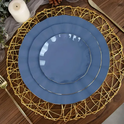 Miniatura 198 de Tableclothsfactory Paquete de 10 platos redondos de plástico negro de 6 pulgadas para ensalada de postre, platos desechables con borde ondulado