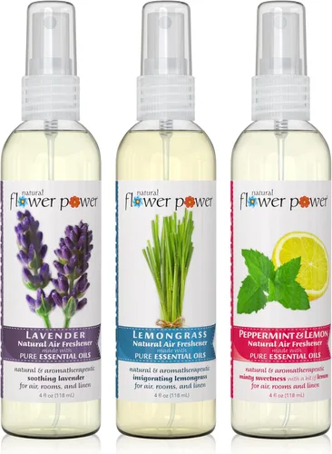 Ambientador en aerosol Natural Flower Power - Eliminador de olores con aceites esenciales - Para el hogar, el auto y la tela - Sin crueldad y vegano
