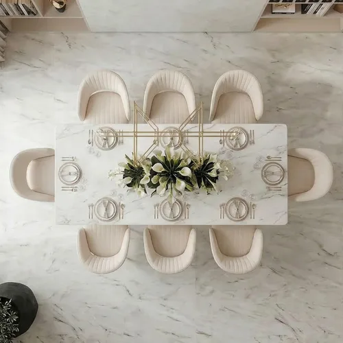 Miniatura 4 de Hyfirm Juego de 2 sillas de comedor de cuero, modernas sillas de cocina color dorado crema con respaldo hueco, sillas laterales tapizadas para sala