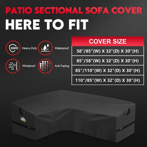 Miniatura 3 de Zettum Funda seccional en forma de L para exteriores, funda de sofá modular 600D para patio, fundas impermeables para muebles de patio para sofá