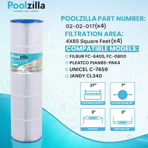 Miniatura 2 de Poolzilla Paquete de 4 cartuchos de filtro de piscina de repuesto para Unicel C-7459, Jandy CL 340, PJAN85, Filbur FC-6405, FC-0800, A0557900