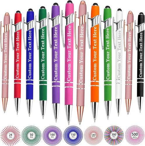 Miniatura 20 de Hasta 500 bolígrafos personalizados a granel, bolígrafo grabado personalizado con punta de lápiz capacitivo, carcasa multicolor retráctil, bolígrafo