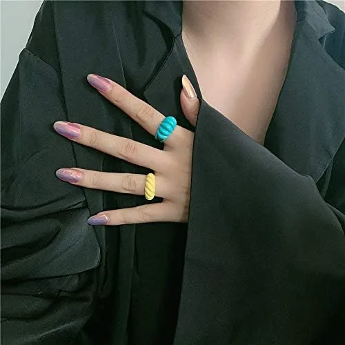 Miniatura 4 de Sloong 10pcs Y2K Grueso Anillo de Cadena de Moda Abierta Anillo de Dedo Colorido Niños Anillo Apilado para Mujeres Niñas Niños