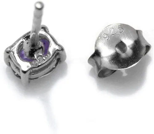 Miniatura 3 de Silvershake Aretes de tuerca de plata de ley 925 con piedras preciosas auténticas de 0.197 x 0.157 in, joyería para mujer, piercing de primer