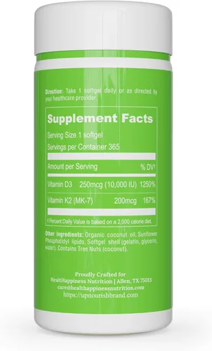 Miniatura 6 de UpNourish Vitamina liposomal D3 K2 10000 UI D3 y K2 MK-7 200 mcg - 365 Vitamina D3 k2 (Vitamina D3 con K2) Mini cápsulas blandas - Suplemento