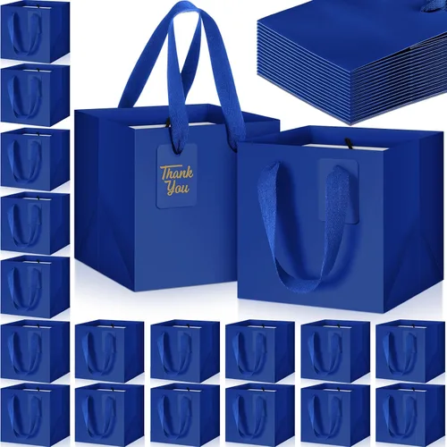Miniatura 10 de Windyun 25 mini bolsas de regalo de papel con asa de 6 x 6 x 6 pulgadas, pequeñas bolsas cuadradas con etiqueta de agradecimiento para Navidad