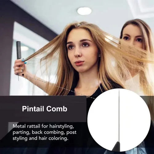 Miniatura 5 de Peines de separación de cabello de metal, 3 piezas, de acero y fibra de carbono, resistentes al calor, para peinar el cabello profesional con 3