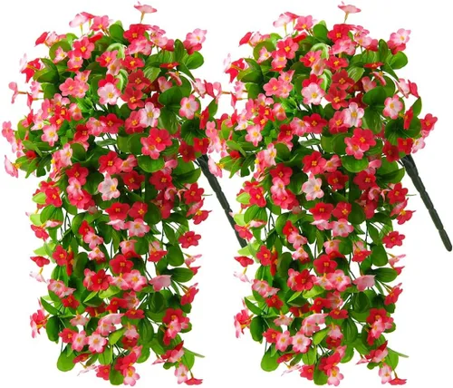 Miniatura 7 de Flores colgantes artificiales para exteriores, 2 piezas de plantas colgantes artificiales al aire libre, decoración de primavera y verano