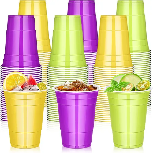 Miniatura 9 de DI QIU REN 150 vasos de plástico para fiestas azules de 16 onzas, vasos desechables de color blanco oscuro y azul claro a granel para fiestas