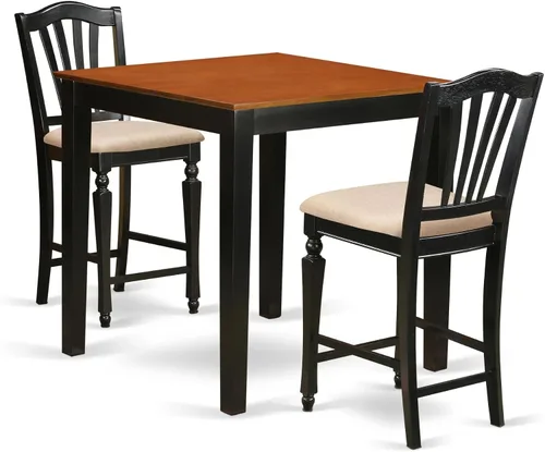 East West Furniture PBCH3-BLK-C - Juego de mesa de comedor de 3 piezas de altura para mostrador de cocina contiene una mesa de comedor cuadrada y 2