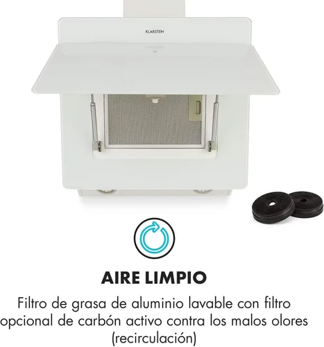 Miniatura 5 de Klarstein Campana extractora de cocina, pared con filtro, aluminio anti-grasa para lavavajillas, flujo de aire 607m³/h, LED, controles táctiles