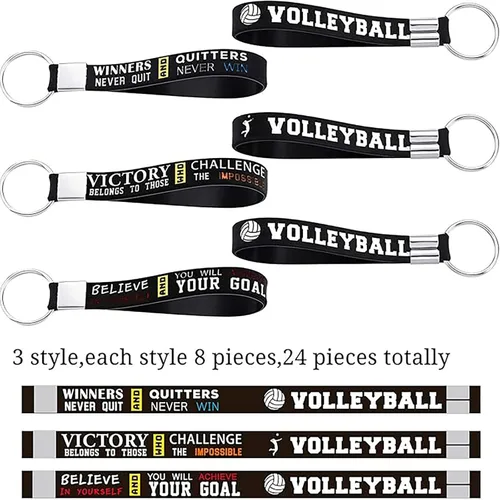 Miniatura 2 de Hicarer 24 llaveros de silicona para voleibol, con citas motivacionales, para fiestas deportivas, regalos de voleibol, Negro
