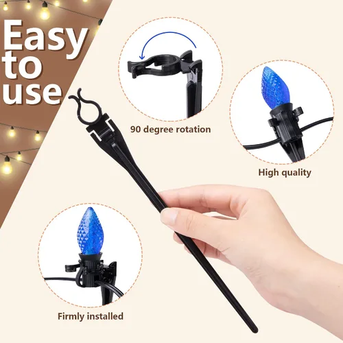 Miniatura 3 de 100 estacas de luz de Navidad de 9.5 pulgadas, estacas de luz de césped para luces navideñas de cadena C7 C9, soportes de luz universales