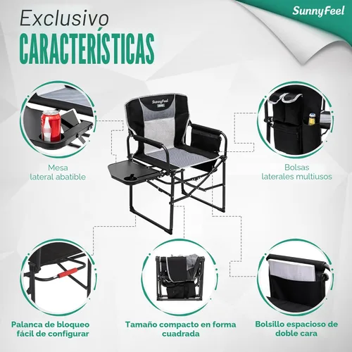 Miniatura 5 de SUNNYFEEL Silla de directores de camping, resistente, silla plegable portátil de gran tamaño con mesa auxiliar, bolsillo para playa, pesca, viaje