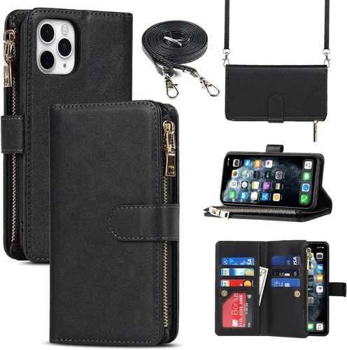 Funda para iPhone 11 Pro Max para mujeres y hombres con tarjetero para iPhone 11 Pro Max, funda cruzada con correa para el hombro, bolsillo con