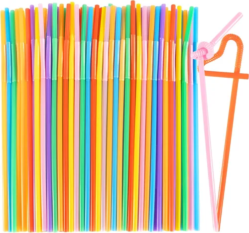 Miniatura 9 de 150 popotes desechables de plástico para beber, popotes flexibles, desechables, largos, coloridos, de plástico, a rayas, varios colores para uso