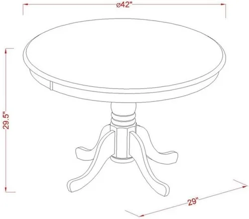 Miniatura 3 de East West Furniture HLT-MLW-TP Hartland Mesa de comedor, mesa redonda de cocina con base de pedestal, 42 x 42 pulgadas, caoba y lino blanco