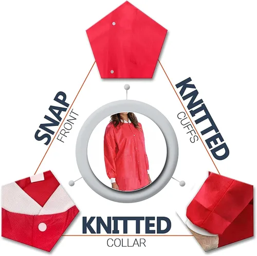 Miniatura 19 de Paquete de 10 chaquetas desechables de laboratorio, chaqueta médica reutilizable hasta la cadera, unisex, con puños de punto y bolsillos