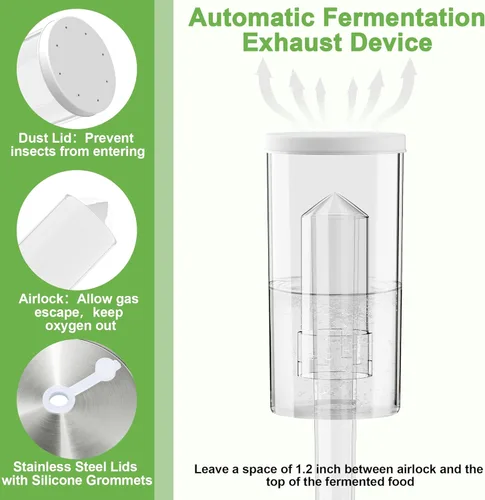 Miniatura 3 de Kit de fermentación para frasco de fermentación Mason de boca ancha, kit de encurtido/chucrut con 4 pesos de fermentación de vidrio, 4 tapas