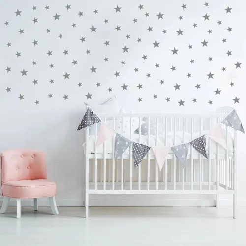 Miniatura 15 de Calcomanías de estrella azul bebé para niños y niñas, calcomanías de pared para habitación de niños (azul claro, estrella mixta, 112 unidades)