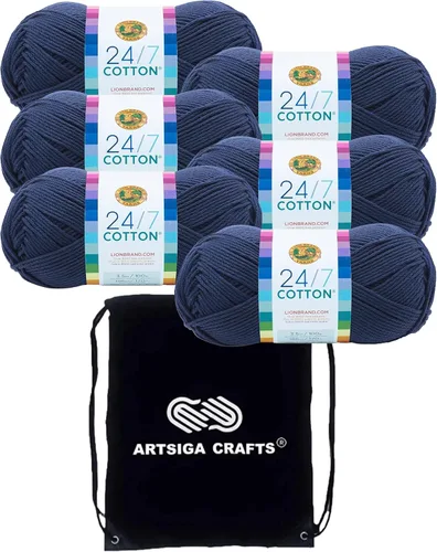 Miniatura 12 de Lion Brand 24/7 Algodón Rosa 761-101 (3 carretes - mismo lote de tinte) Hilado medio #4 de algodón para crochet y tejer con bolsa de proyecto