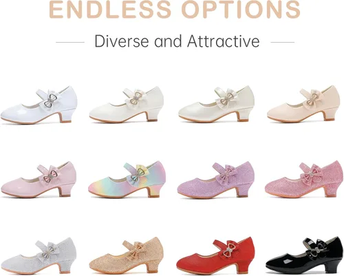 Miniatura 7 de Dufannie Zapatos de vestir para niñas, zapatos de tacón bajo de princesa, zapatos planos con purpurina para bodas y fiestas