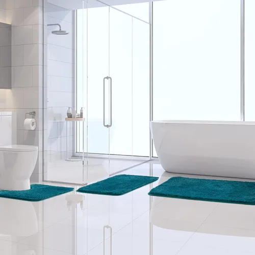Miniatura 8 de MIULEE Juego de 3 alfombras y tapetes de baño extra gruesos de microfibra antideslizante y tapete de baño de contorno en forma de U para baño, baño
