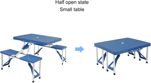 Miniatura 8 de Mesa de picnic plegable portátil de 4 pies con asientos sillas y agujero para paraguas, ligera y compacta de aluminio al aire libre, camping, patio