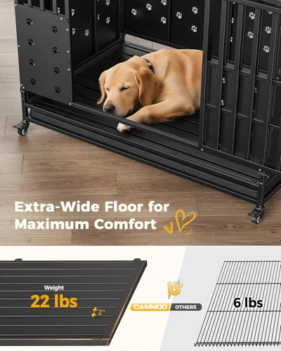 Miniatura 4 de Cammoo Jaula resistente de 48 pulgadas para perros grandes, paneles mejorados a prueba de masticación, panel de suelo ampliado con comodidad