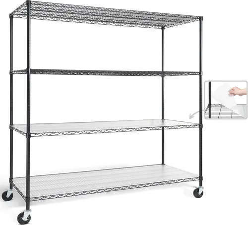 Miniatura 19 de CAPHAUS NSF - Estantería de alambre de grado comercial de alta resistencia con ruedas, patas niveladoras y forros, estante de metal