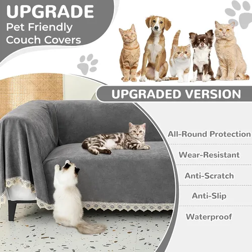 Miniatura 2 de Funda de sofá 100% impermeable y antideslizante para mascotas y perros, funda de sofá lavable, protector antiarañazos para gatos, para sofá